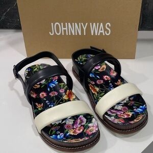 Johnny Was Double Band Leather Sandal Size 9 Flat Summer Floral